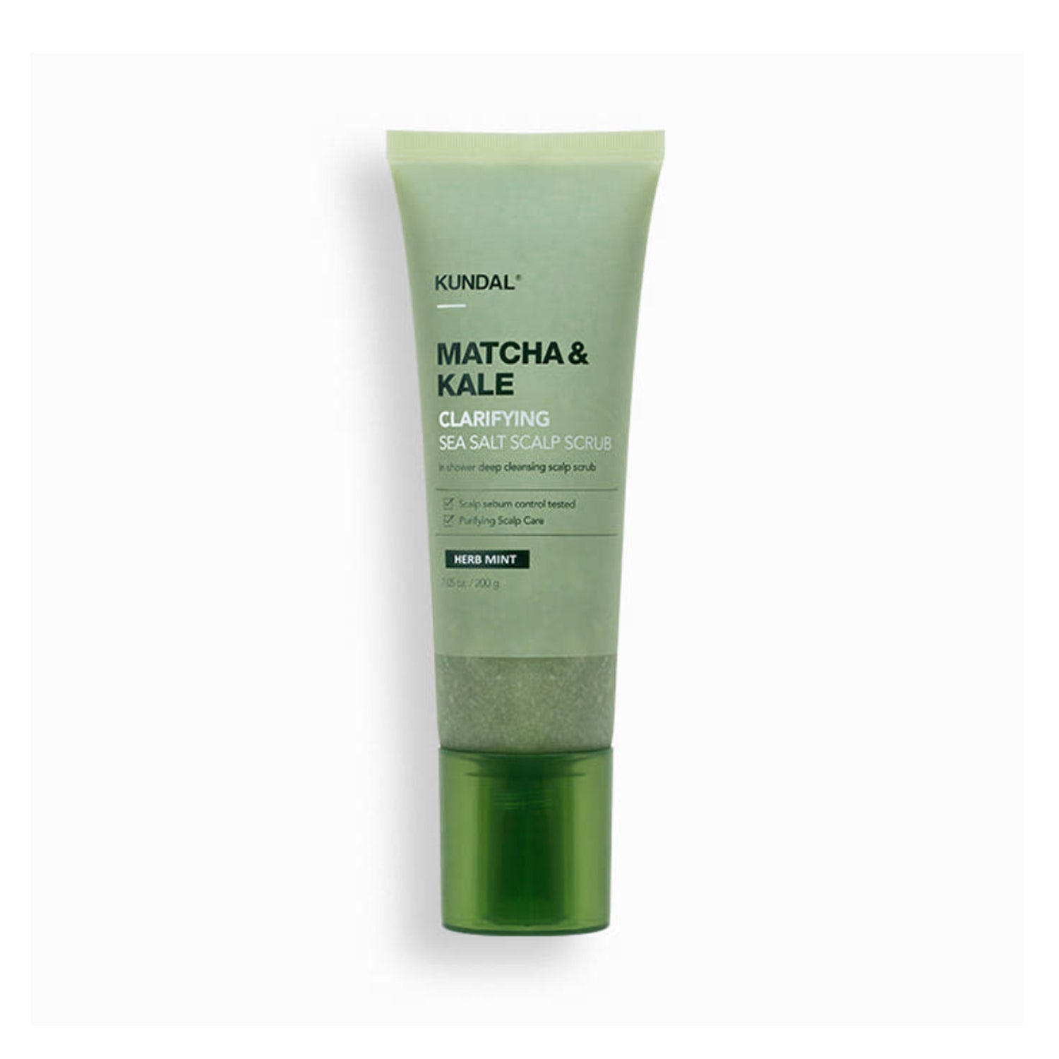 KUNDAL KUNDAL Matcha & Kale Clarifying Sea Salt Scalp Scrub Shampoo (Herb Mint) 200g - soothing - front bottle shot