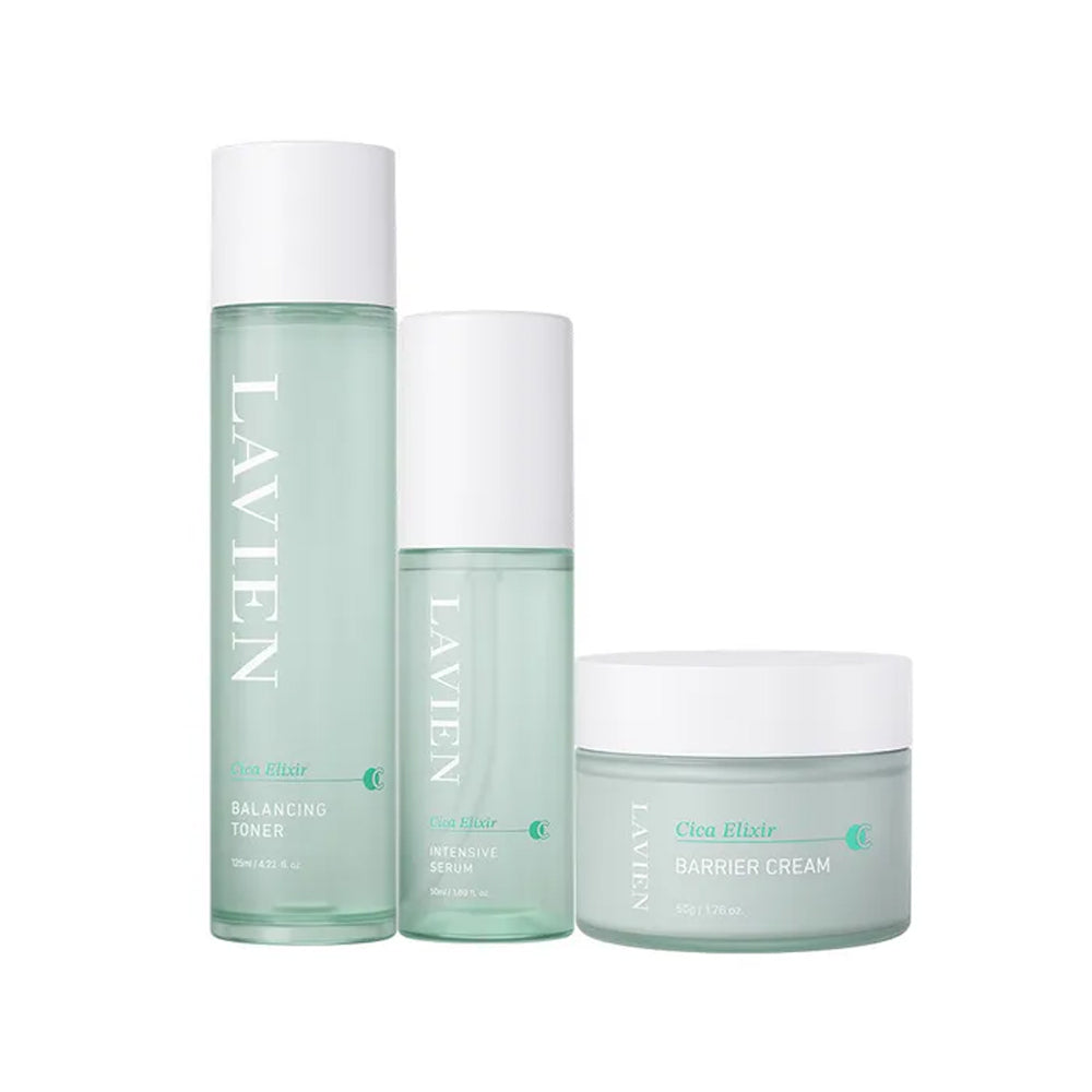 LAVIEN LAVIEN Cica Elixir 3-Piece Set (Toner 125ml + Serum 50ml + Cream 60g) - soothing - front bottle shot