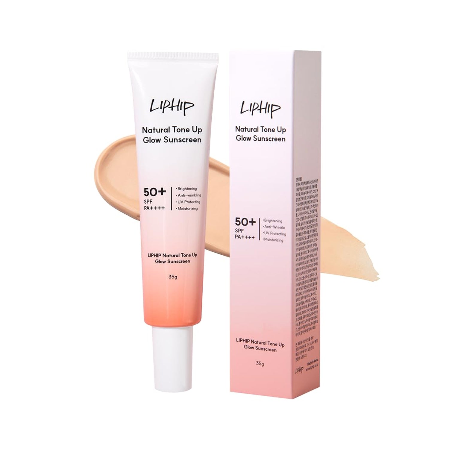 LIPHIP LIPHIP Natural Tone Up Glow Sunscreen SPF50+ PA++++ 35g - brightening - front bottle shot