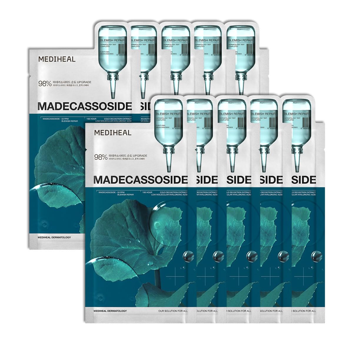 MEDIHEAL MEDIHEAL Madecassoside Essential Mask Blemish Repair 10ea - hydrating - front bottle shot