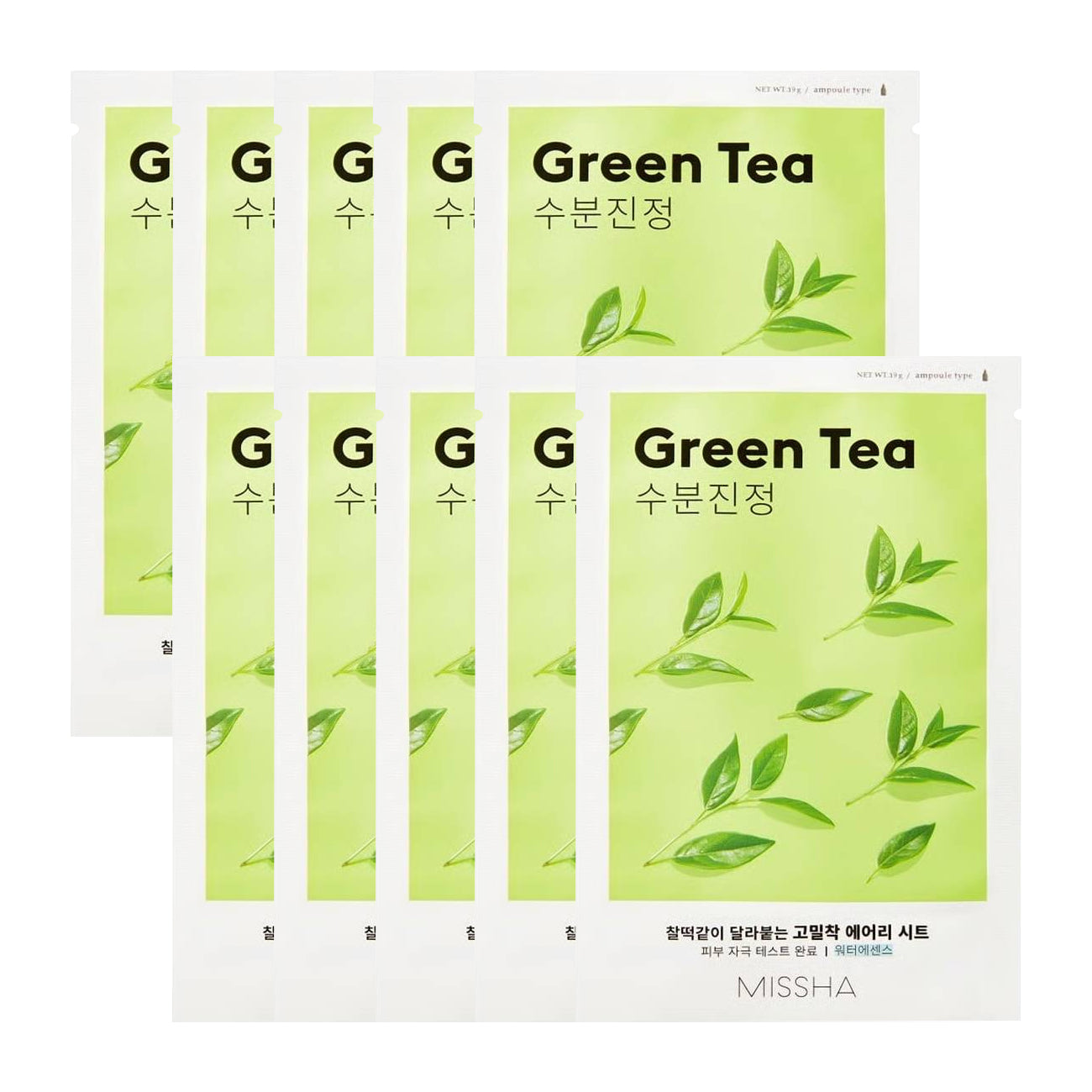 MISSHA MISSHA Airy Close-Fitting Green Tea Sheet Mask 19g 20ea - soothing - front bottle shot