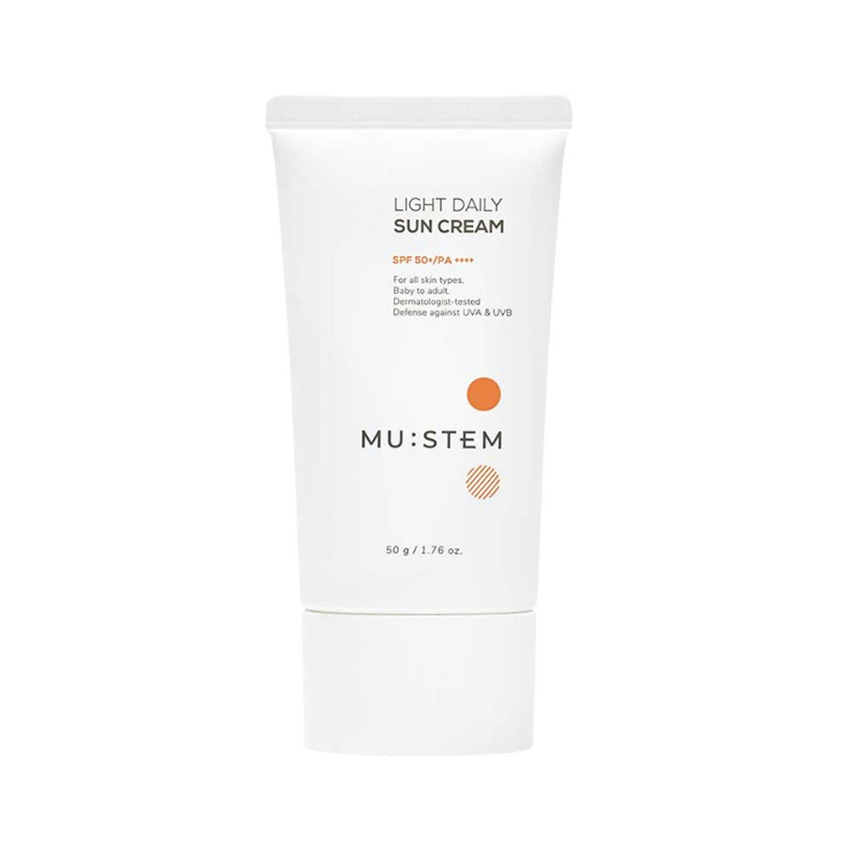 MU:STEM MU:STEM Light Daily Sun Cream SPF50+ PA++++ 50g - soothing - front bottle shot