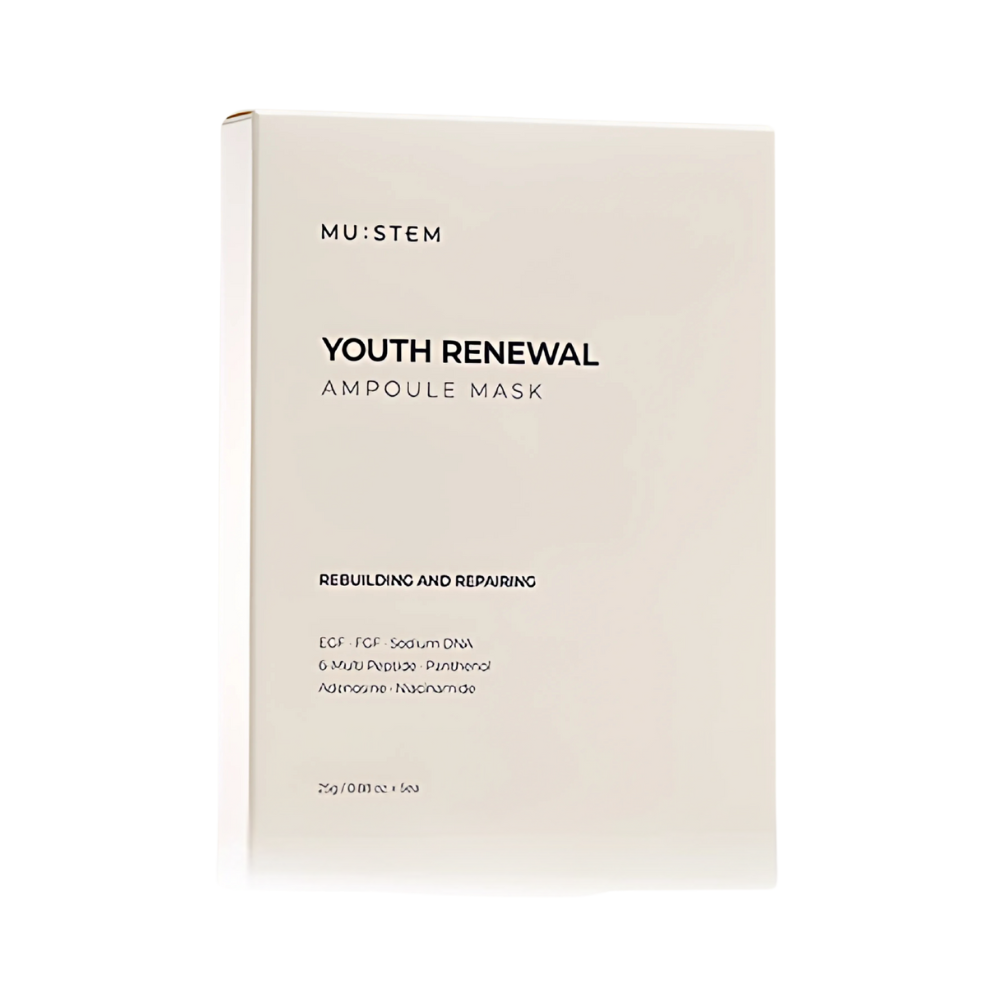 MU:STEM MU:STEM Youth Renewal Ampoule Mask Pack 1 Box (5 Sheets) - hydrating - front bottle shot