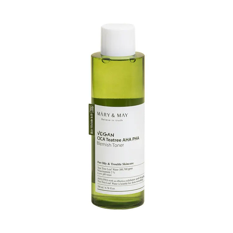 Mary&May Mary&May Vegan Cica Teatree AHA PHA Blemish Toner 200ml - soothing - front bottle shot