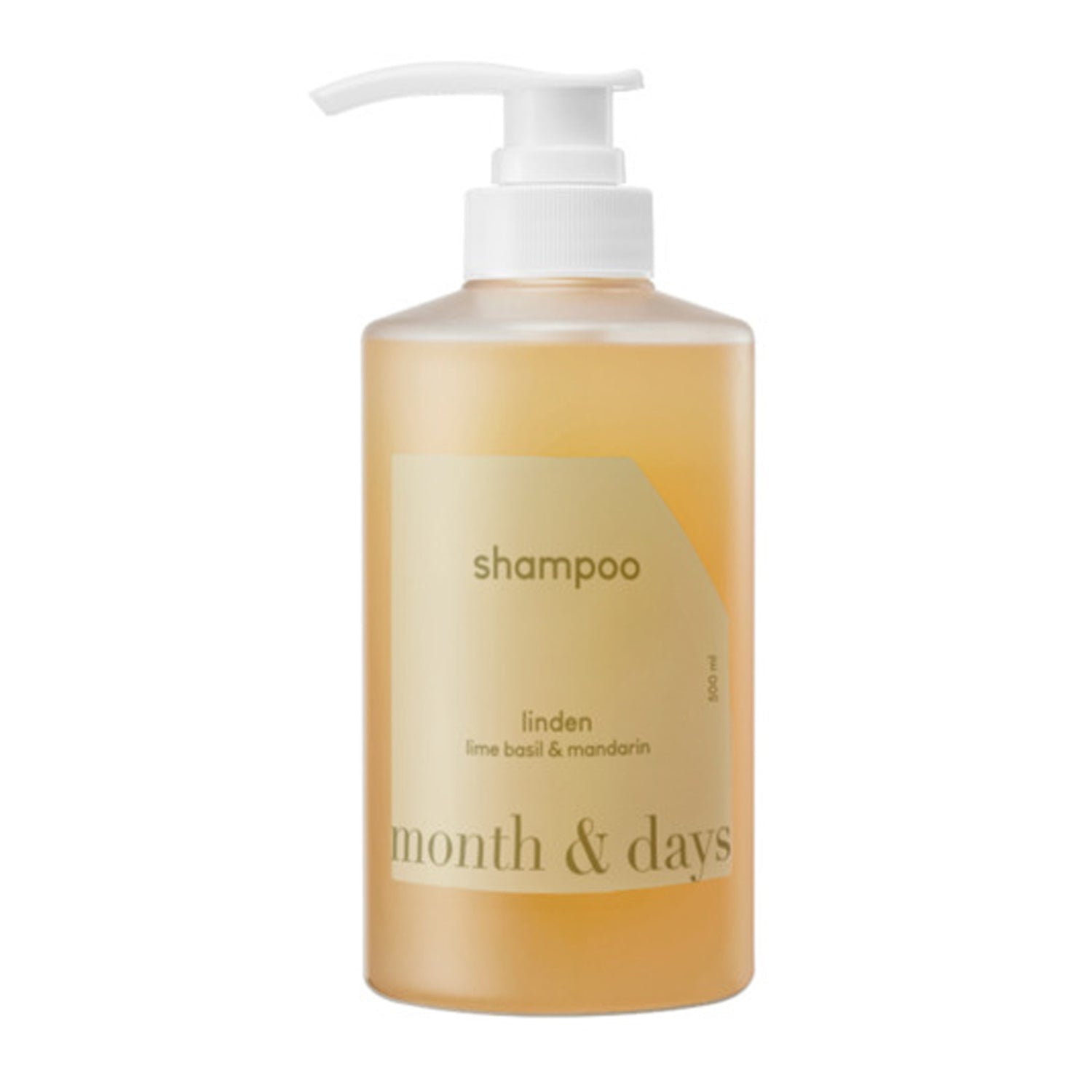 Month & Days Month & Days Perfume Hair Linden Lime Basil & Mandarin Shampoo 500ml - cleansing - front bottle shot