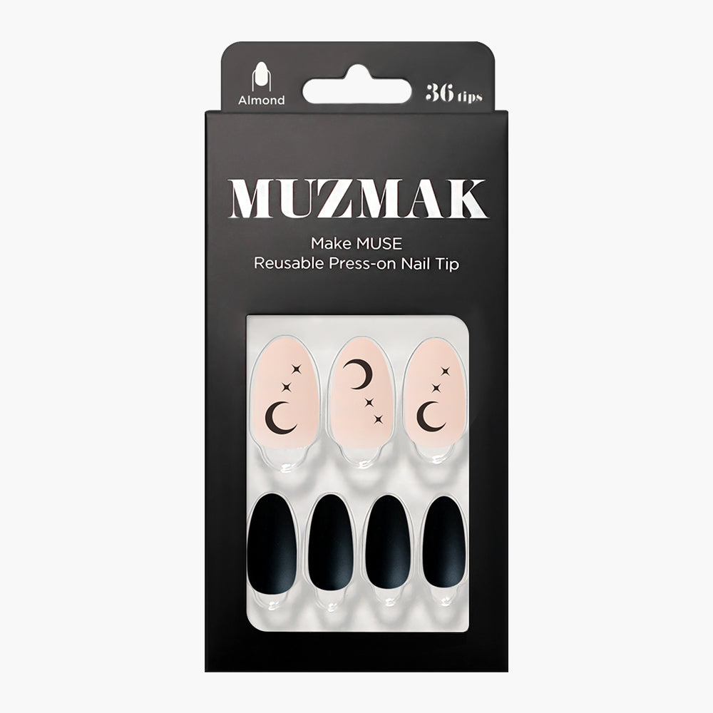 MUZMAK MUZMAK Nail Tips 36pcs #Moon Night(Almond) - anti-aging - front bottle shot