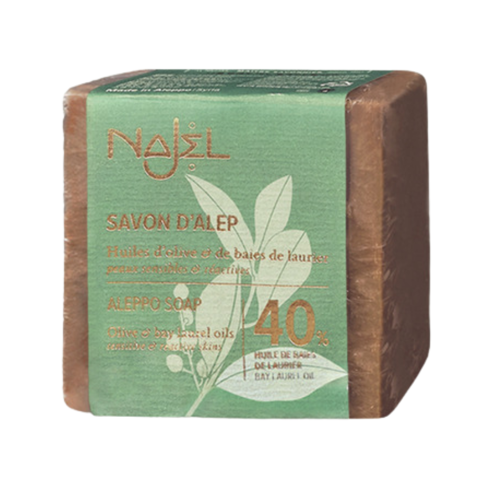 NAJEL NAJEL Aleppo Soap 40% Laurel Oil 200g - hydrating - front bottle shot