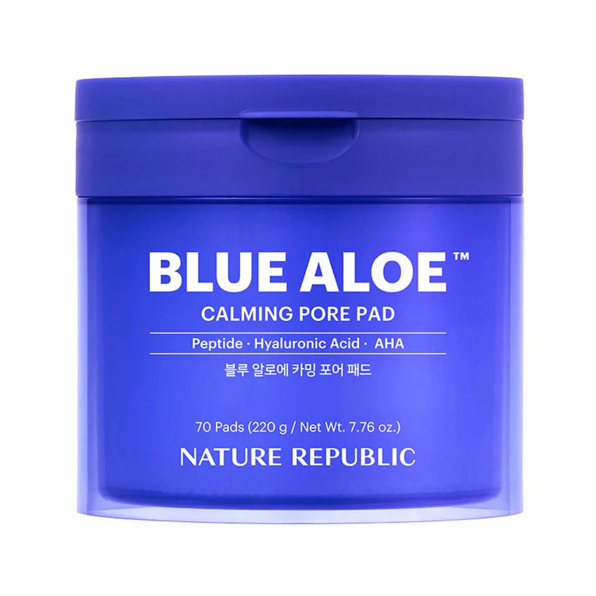 NATURE REPUBLIC NATURE REPUBLIC Blue Aloe Calming Pore Pad 220g 70ea - hydrating - front bottle shot