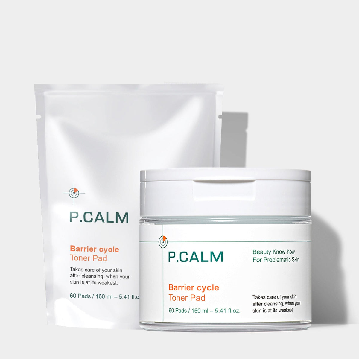 P.CALM P.CALM Barrier Cycle Toner Pad 60P (+ 60P Refill Pack) - soothing - front bottle shot
