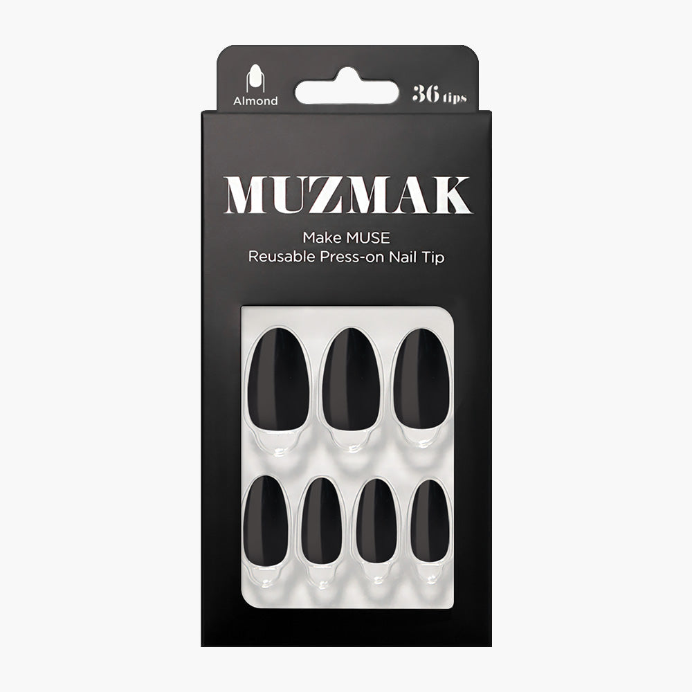 MUZMAK MUZMAK Nail Tips 36pcs #New Black(Almond) - anti-aging - front bottle shot