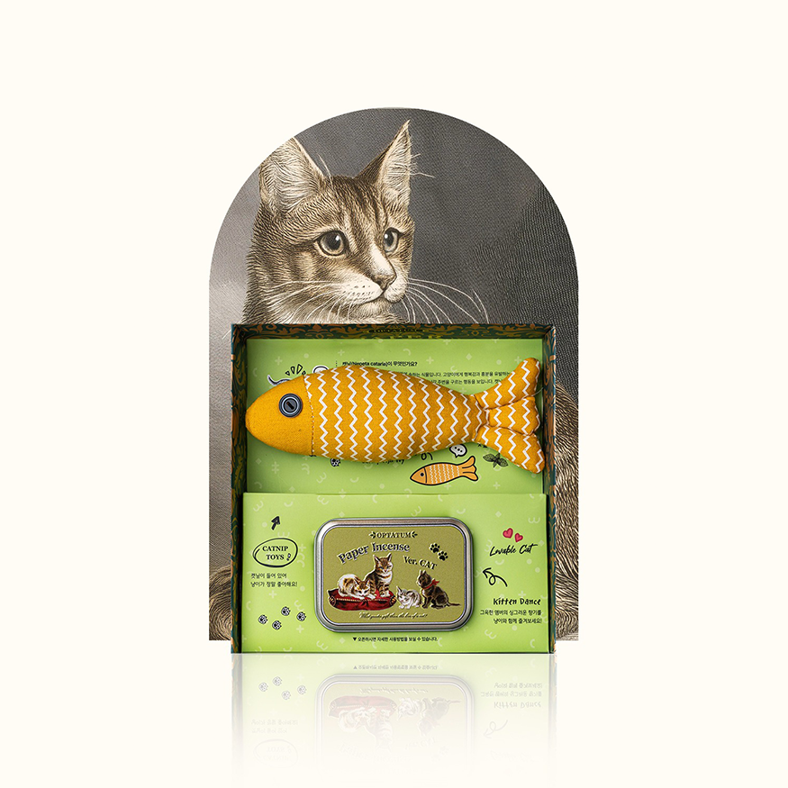 OPTATUM [Gift Packaging] OPTATUM Cat Paper Incense & Catnip Toy Gift Set - soothing - front bottle shot