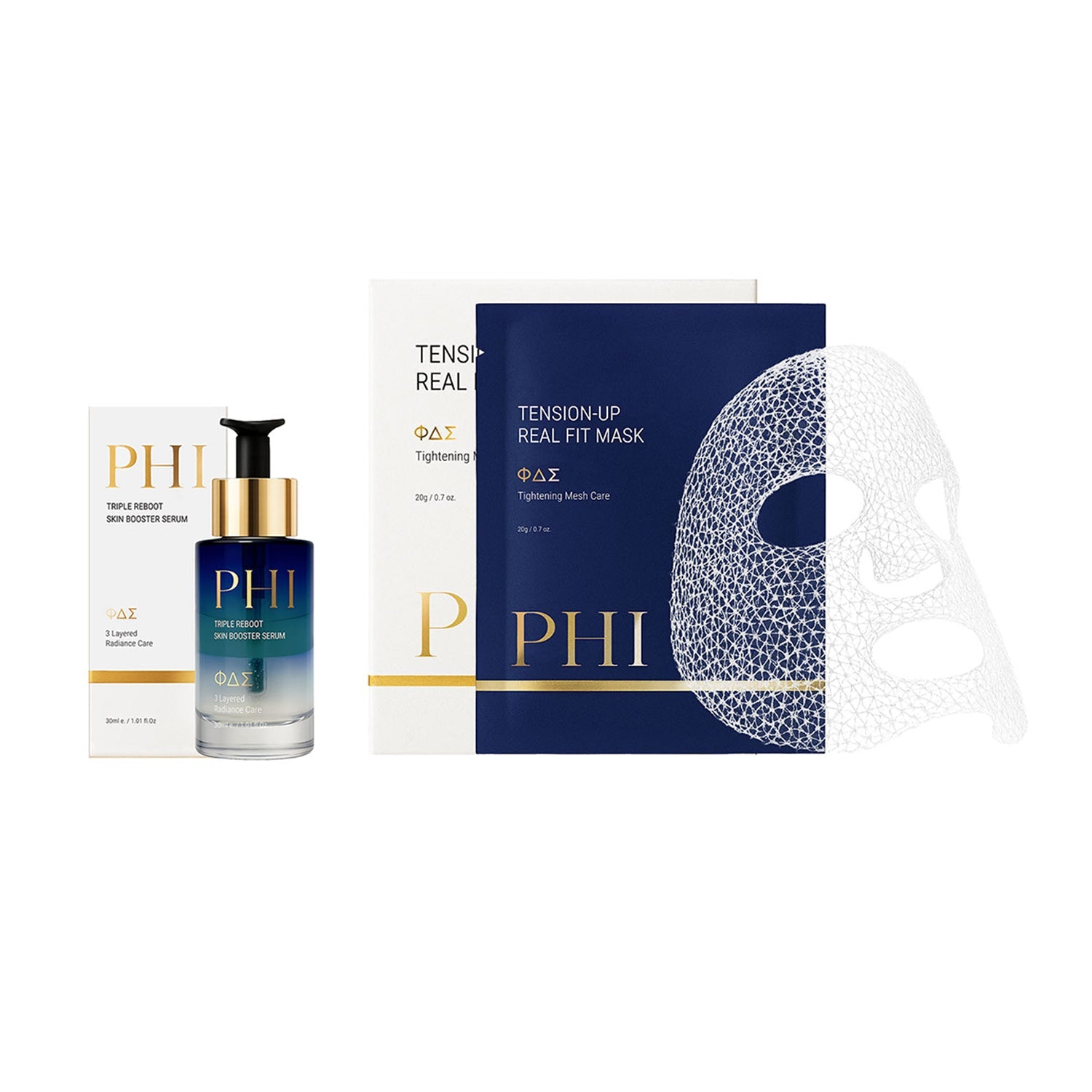 PHI BEAUTY PHI BEAUTY Triple Reboot Skin Booster Serum (30ml) + Tension-Up Real Fit Mask 1 Box (4 ea) - hydrating - front