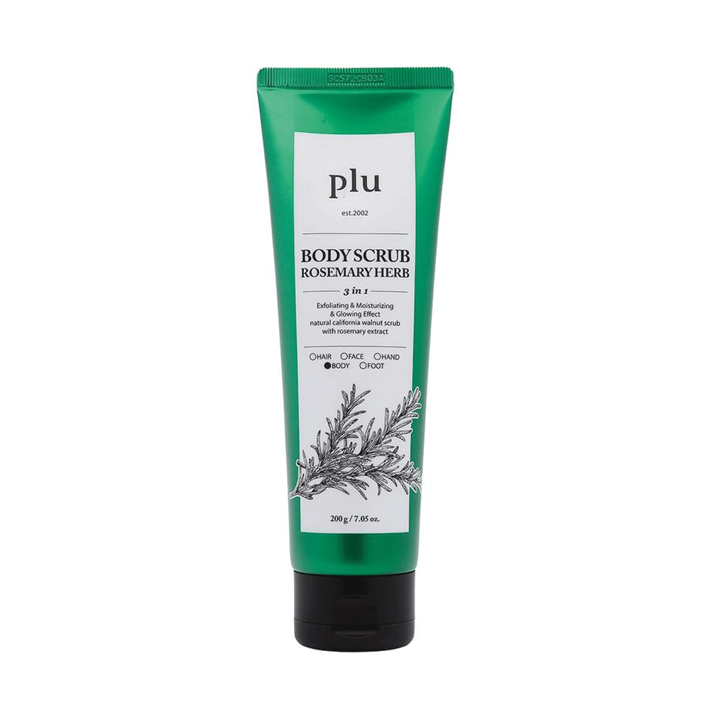 plu plu Body Scrub Original #Rosemary Herb 200ml - hydrating - front bottle shot