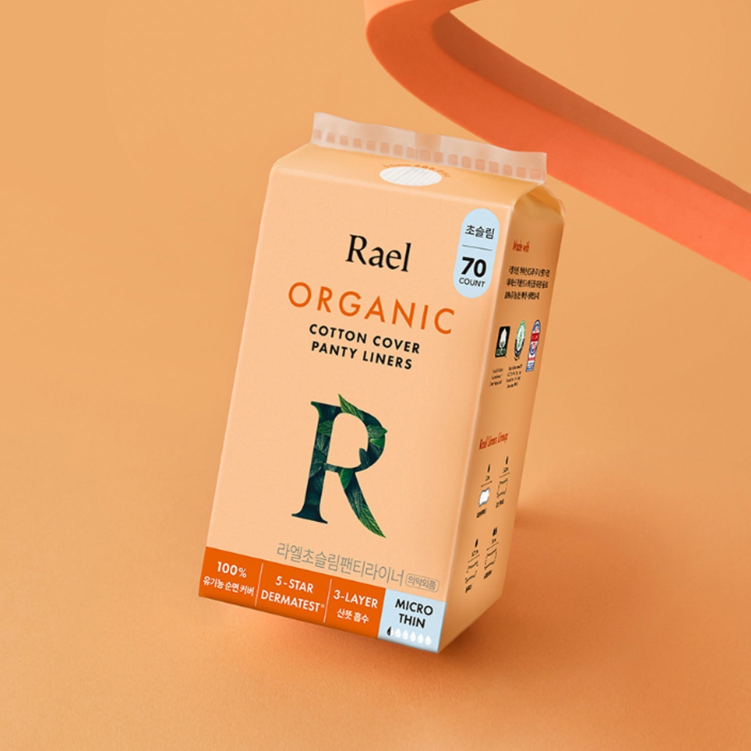 Rael Rael Organic Cotton Cover Ultra Slim Liners 70pcs x 6 Packs - daily care - front bottle shot