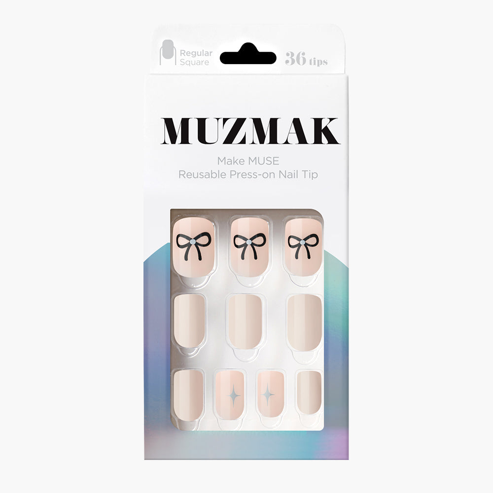 MUZMAK MUZMAK Nail Tips 36pcs #Ribbontie(Regular Square) - anti-aging - front bottle shot