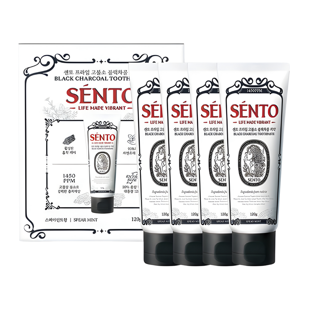 SENTO SENTO Prime High-Fluoride Black Charcoal Toothpaste (Spearmint Flavor) - 4 Pack (120g x 4) - cleansing - front bottle