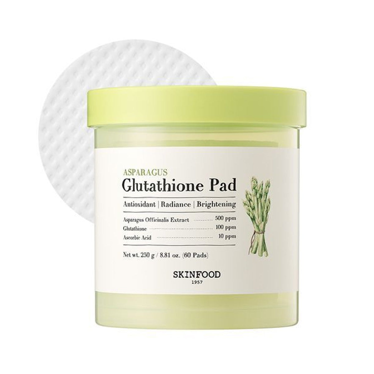 SKINFOOD SKINFOOD Asparagus Glutathione Pads 60 sheets - exfoliating - front bottle shot