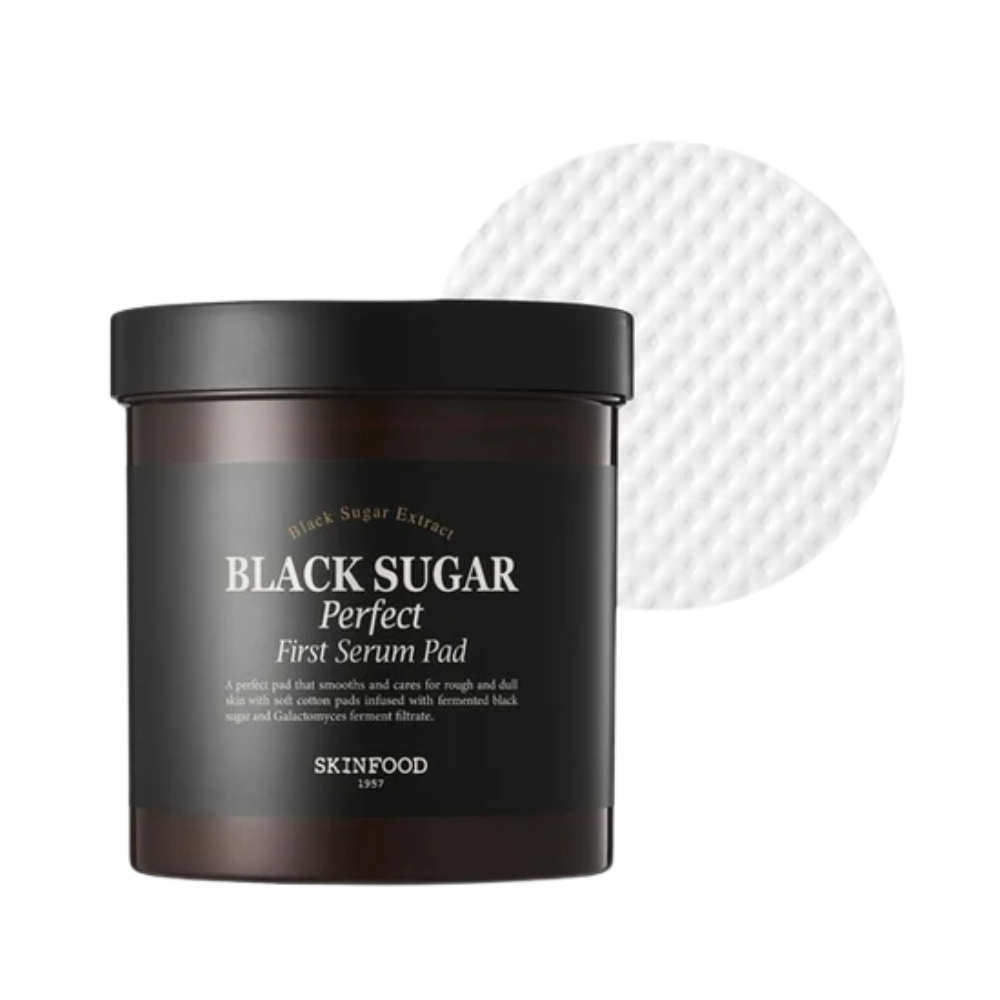 SKINFOOD SKINFOOD Black Sugar Perfect First Serum Pad 250g * 60ea - soothing - front bottle shot