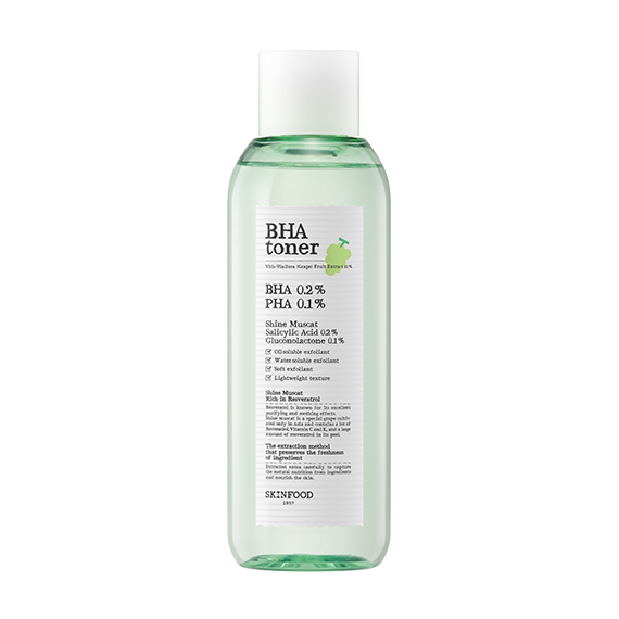 SKINFOOD SKINFOOD Shine Muscat BHA 0.2% Toner 200ml - soothing - front bottle shot