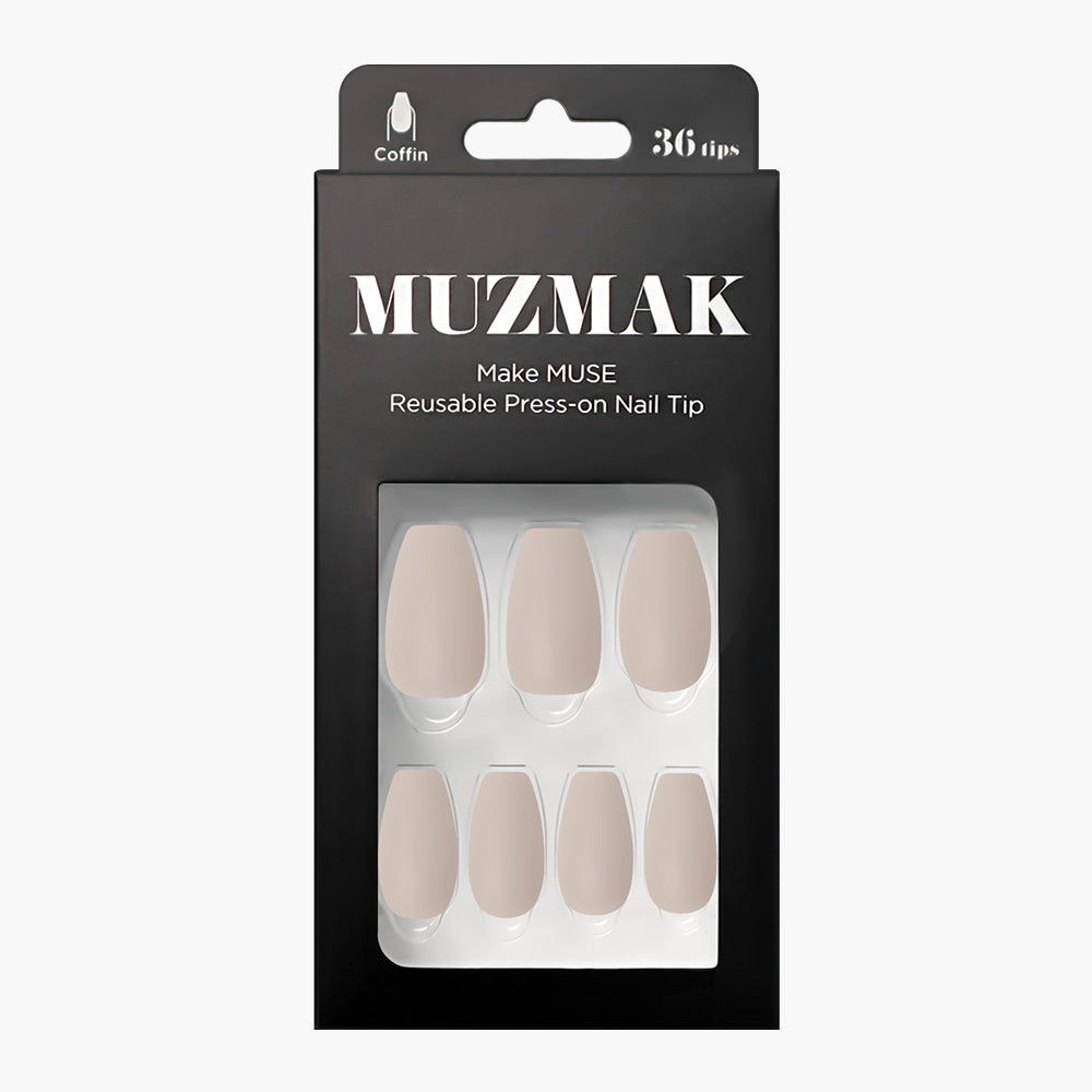 MUZMAK MUZMAK Nail Tips 36pcs #Sand Beige(Coffin) - anti-aging - front bottle shot