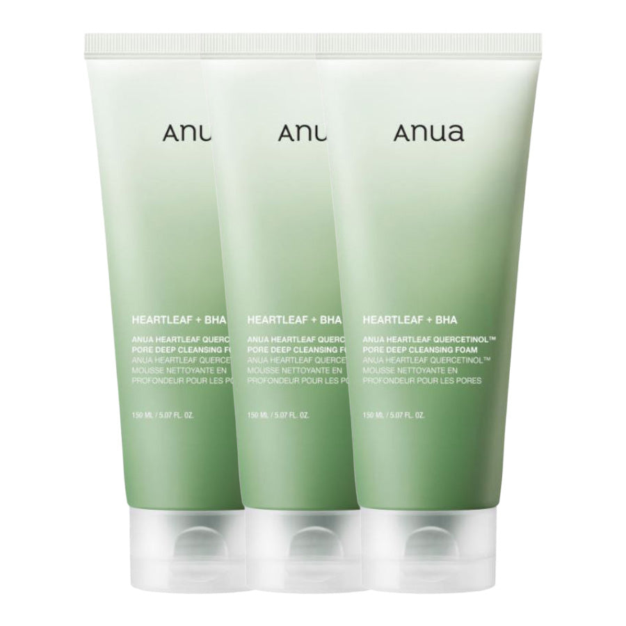 Anua Anua Heartleaf Quercetinol Pore Deep Cleansing Foam 150ml, 3 Pieces - pore care - front bottle shot