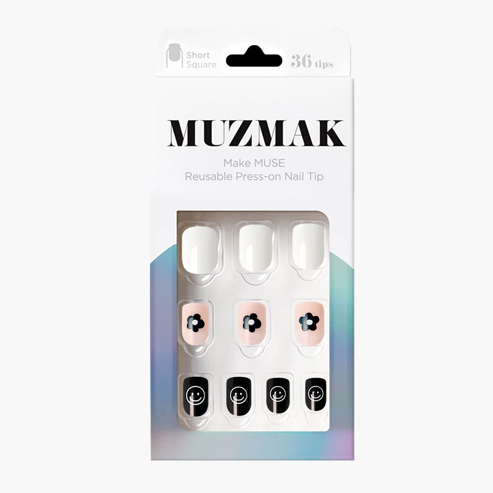 MUZMAK MUZMAK Nail Tips 36pcs #Smile Flower(Short Square) - anti-aging - front bottle shot
