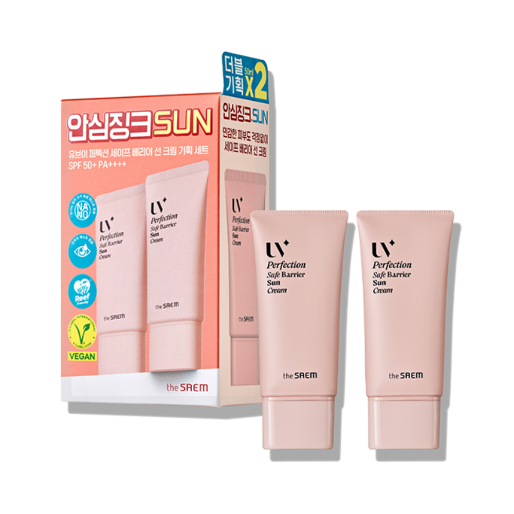 The SAEM THE SAEM UV Perfection Safe Barrier Sun Cream SPF50+ PA++++50ml + 50ml Set - soothing - front bottle shot