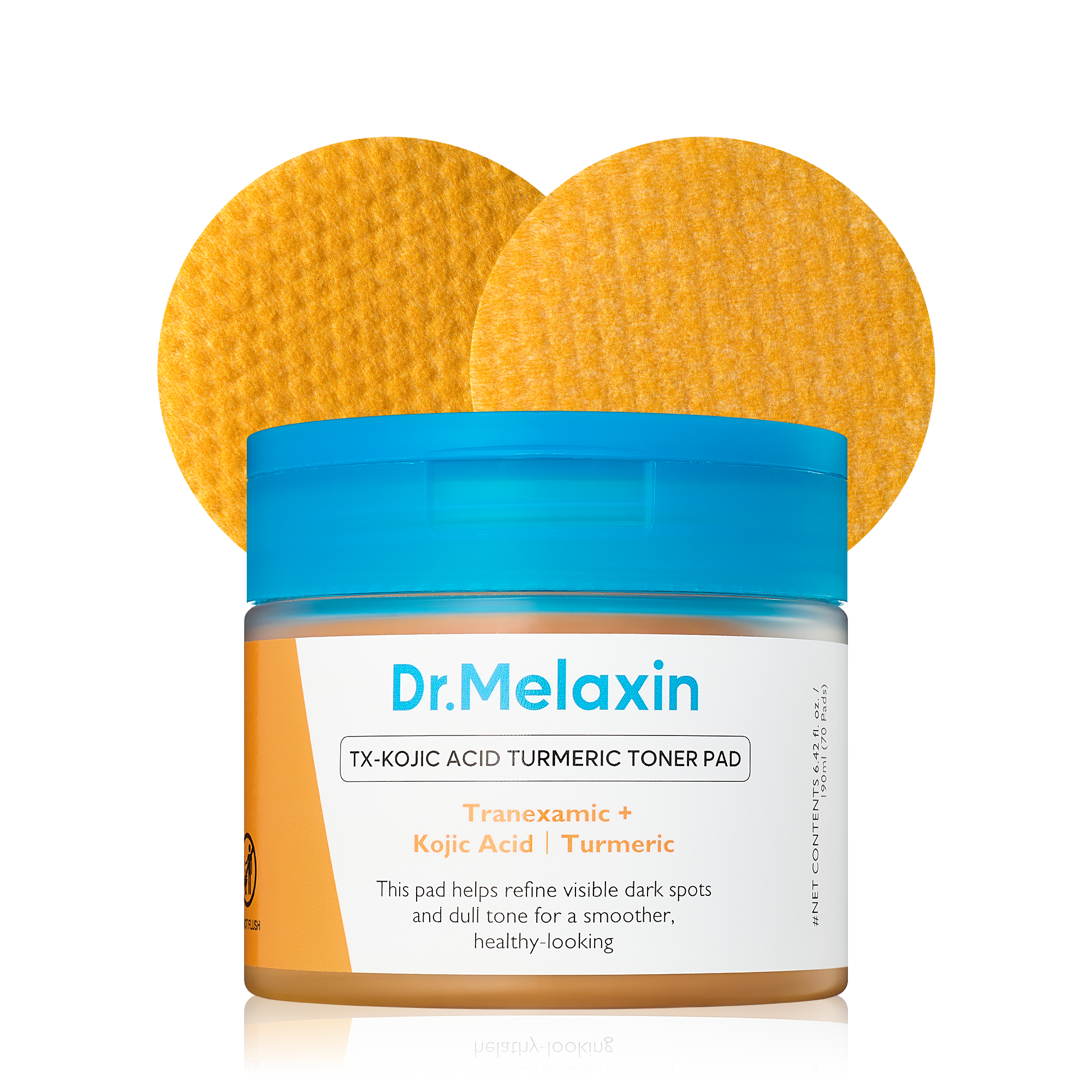 Dr.Melaxin Dr.Melaxin TX-Kojic Acid Turmeric Toner Pad 190ml 70pads - soothing - front bottle shot