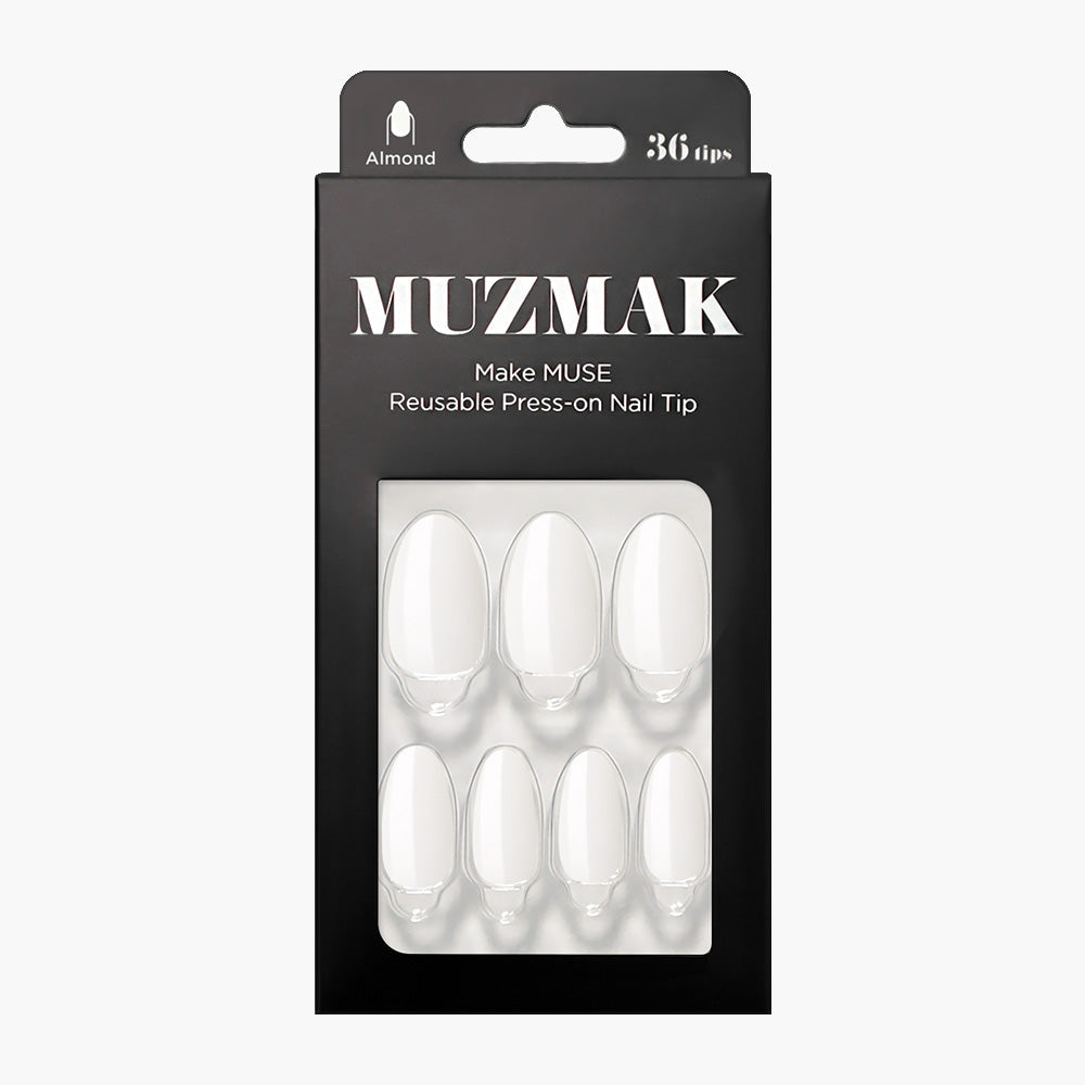 MUZMAK MUZMAK Nail Tips 36pcs #Triple White(Almond) - anti-aging - front bottle shot