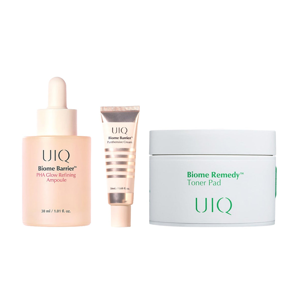 UIQ UIQ Biome Barrier PHA Glow Refining Ampoule 30ml + Remedy Toner Pad 70 Sheets + Panthensive Cream 10ml - hydrating -