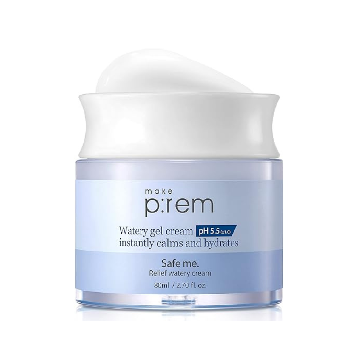 make p:rem make p:rem Safe Me. Relief Watery Cream 80ml - hydrating - front bottle shot