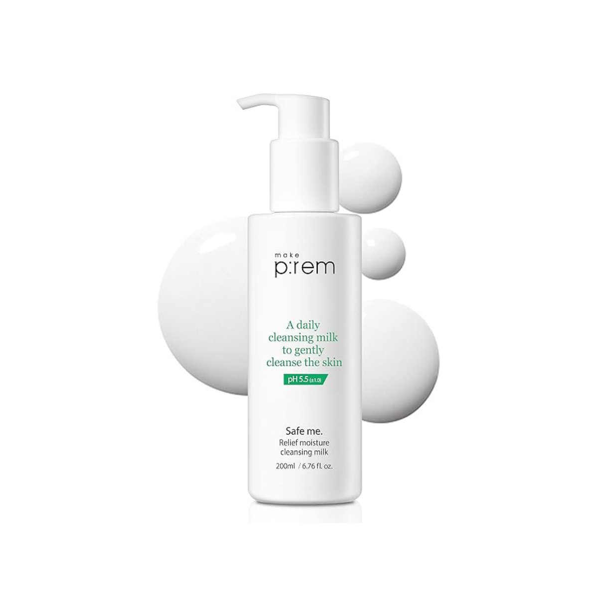 make p:rem make p:rem Safe Me Relief Moisture Cleansing Milk 200ml - hydrating - front bottle shot