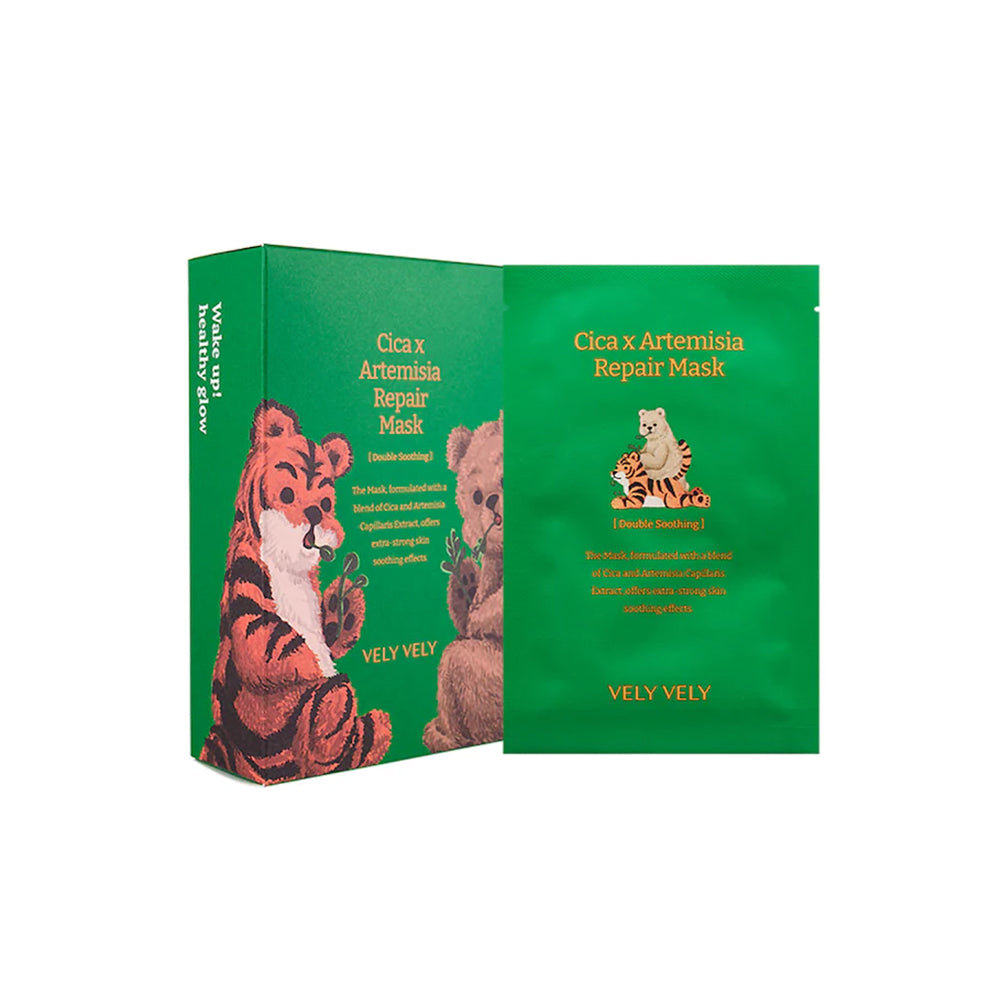 VELY VELY VELY VELY Cica X Artemisia Repair Mask 10ea - soothing - front bottle shot