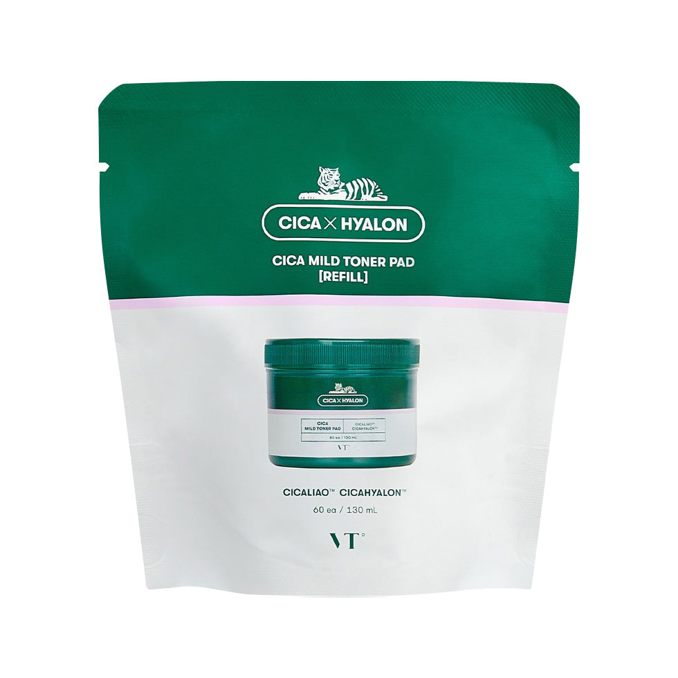 VT COSMETICS VT COSMETICS Cica Mild Toner Pad Refill 130ml 60ea - hydrating - front bottle shot