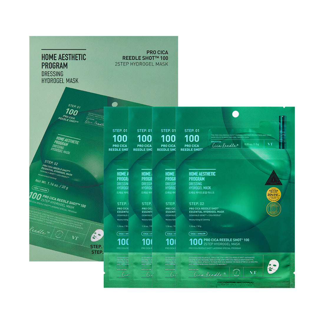 VT COSMETICS VT COSMETICS Pro Cica Reedle Shot 100 2-Step Hydrogel Mask 4ea - soothing - front bottle shot