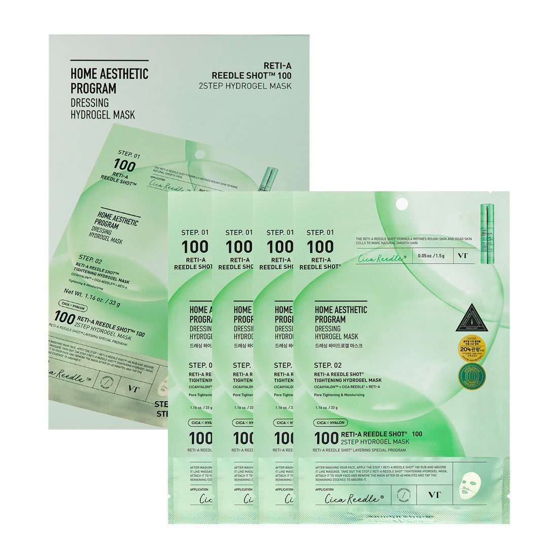 VT COSMETICS VT COSMETICS Reti-A Reedle Shot 100 2-Step Hydrogel Mask 4ea - soothing - front bottle shot