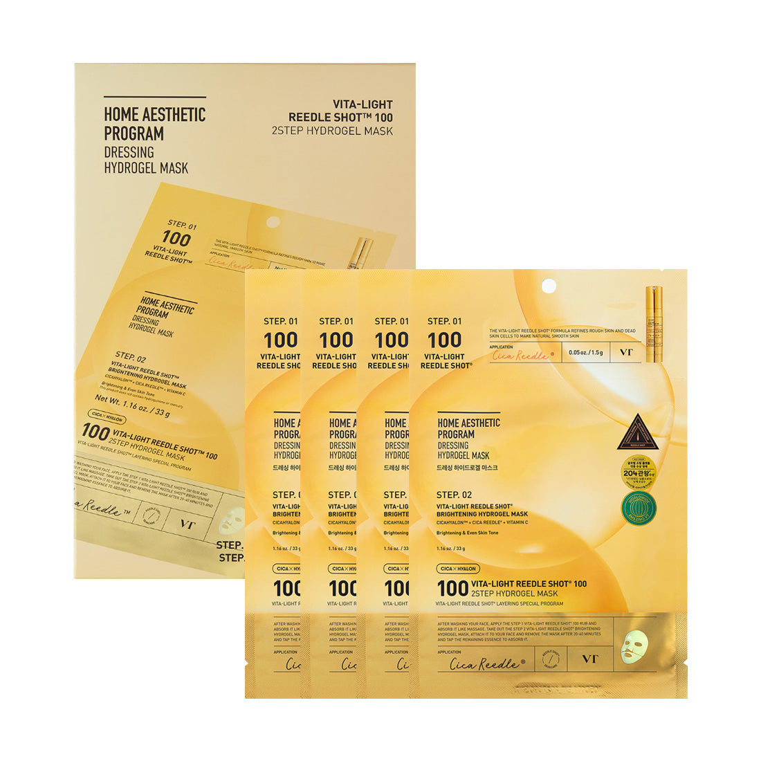 VT COSMETICS VT COSMETICS Vita-Light Reedle Shot 100 2-Step Hydrogel Mask 4ea - soothing - front bottle shot