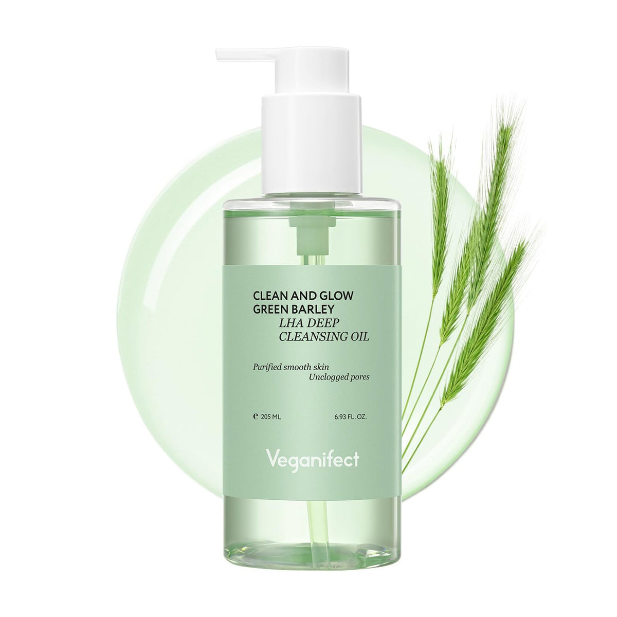 Veganifect Veganifect Clean And Glow Green Barley LHA Deep Cleansing Oil 205ml - soothing - front bottle shot