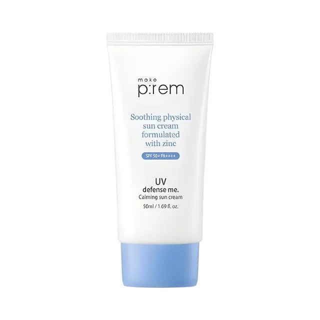 make p:rem make p:rem UV Defense Me. Calming Sun Cream  SPF 50+ PA++++ 50ml - hydrating - front bottle shot