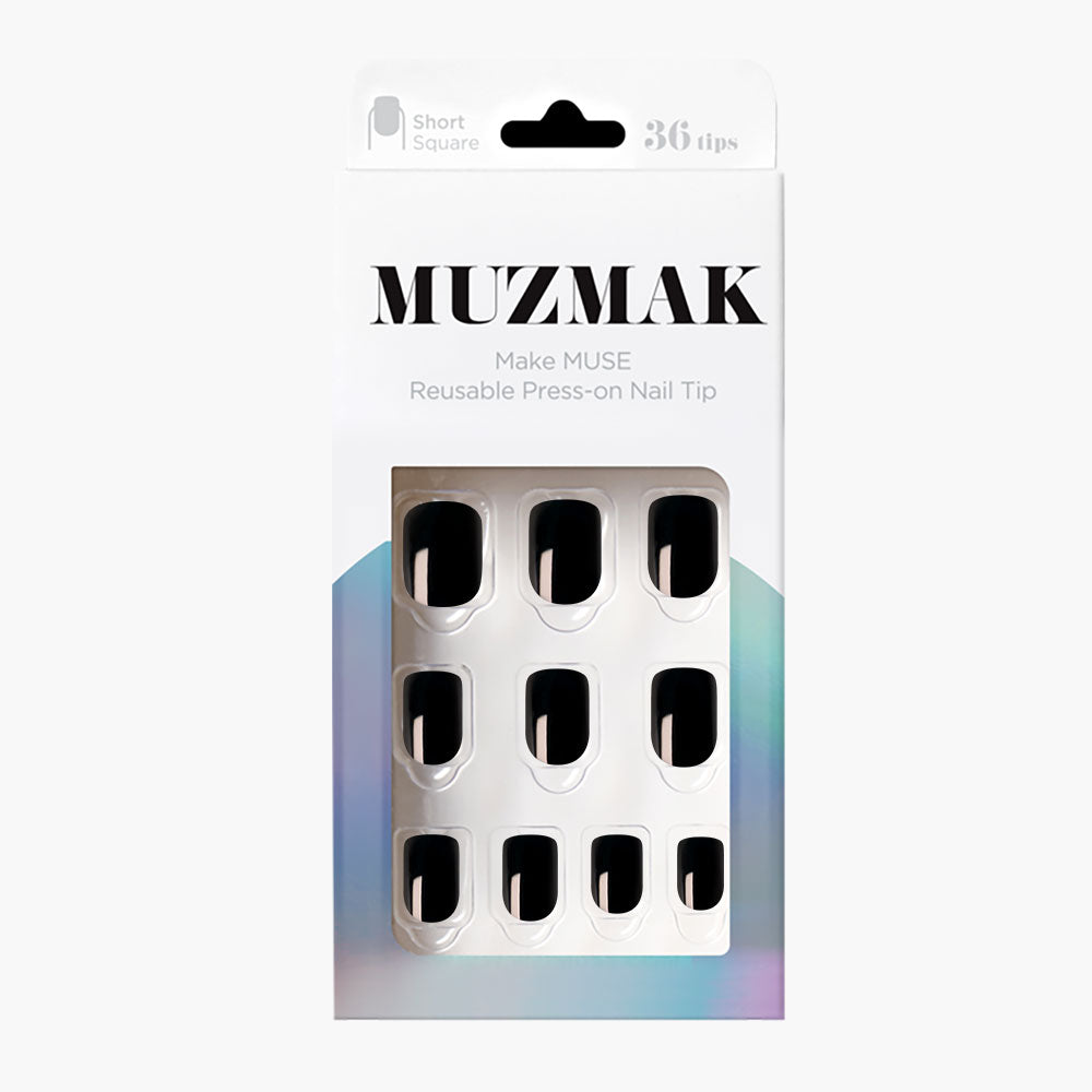 MUZMAK MUZMAK Nail Tips 36pcs #Zero Black(Short Square) - anti-aging - front bottle shot