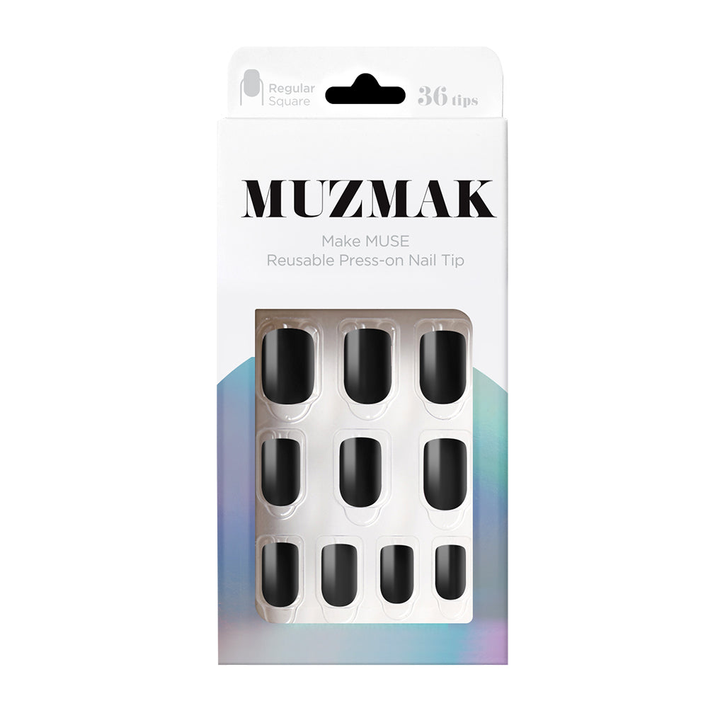 MUZMAK MUZMAK Nail Tips 36pcs #Zet Black(Regular Square) - anti-aging - front bottle shot