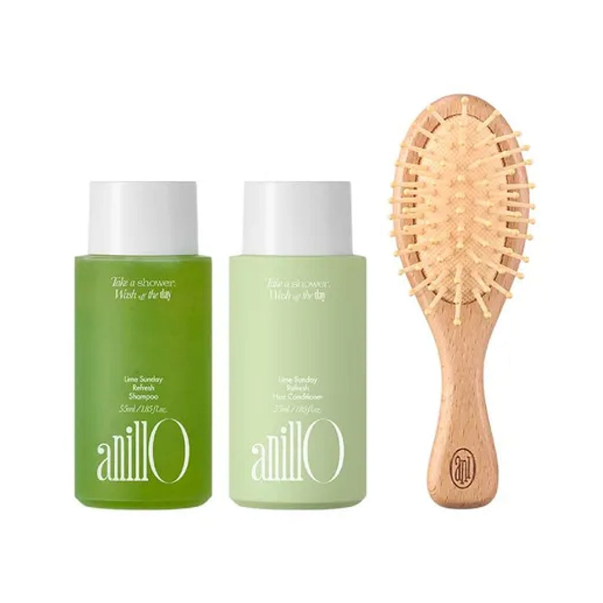 anillO anillO Lime Sunday Refresh Hair & Brush Mini Set - nourishing - front bottle shot