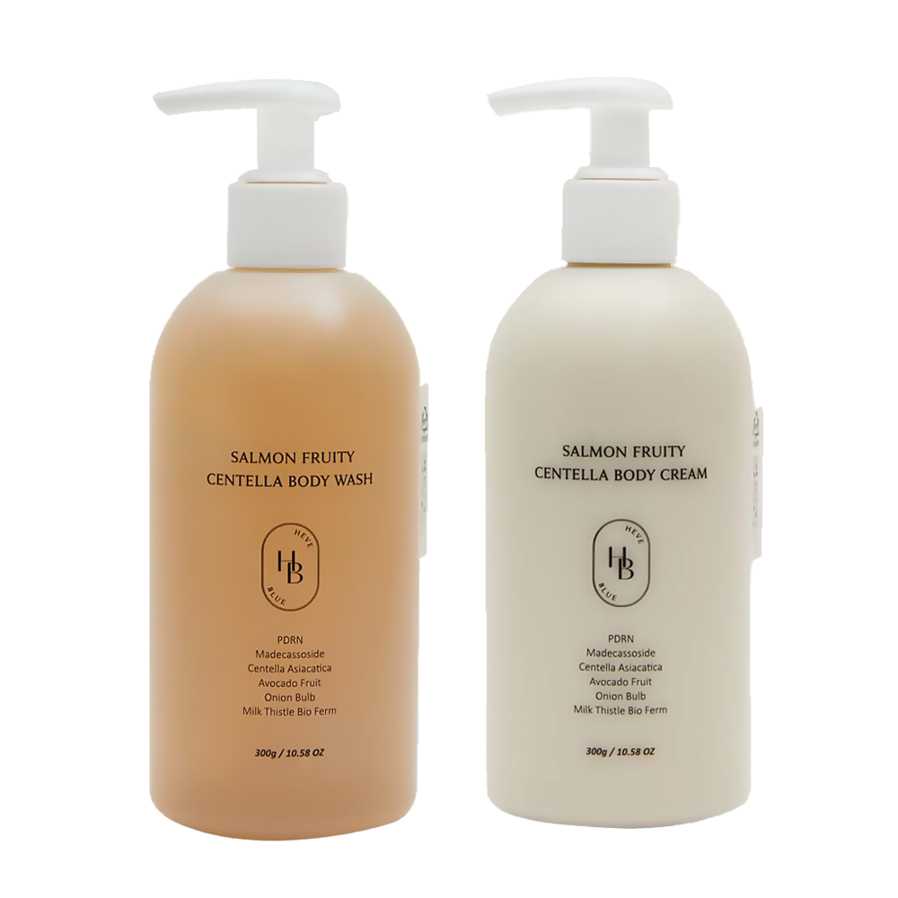 HEVEBLUE HEVE BLUE Salmon Fruity Centella Body SET - hydrating - front bottle shot