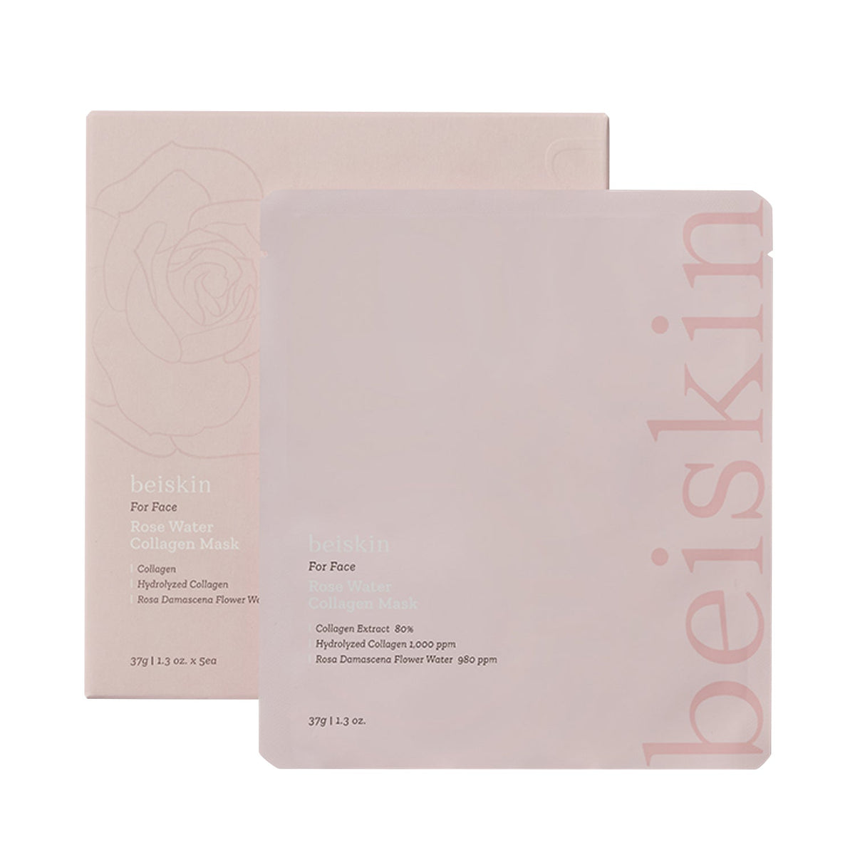 beiskin beiskin Rose Water Collagen Mask 37g * 5ea - hydrating - front bottle shot