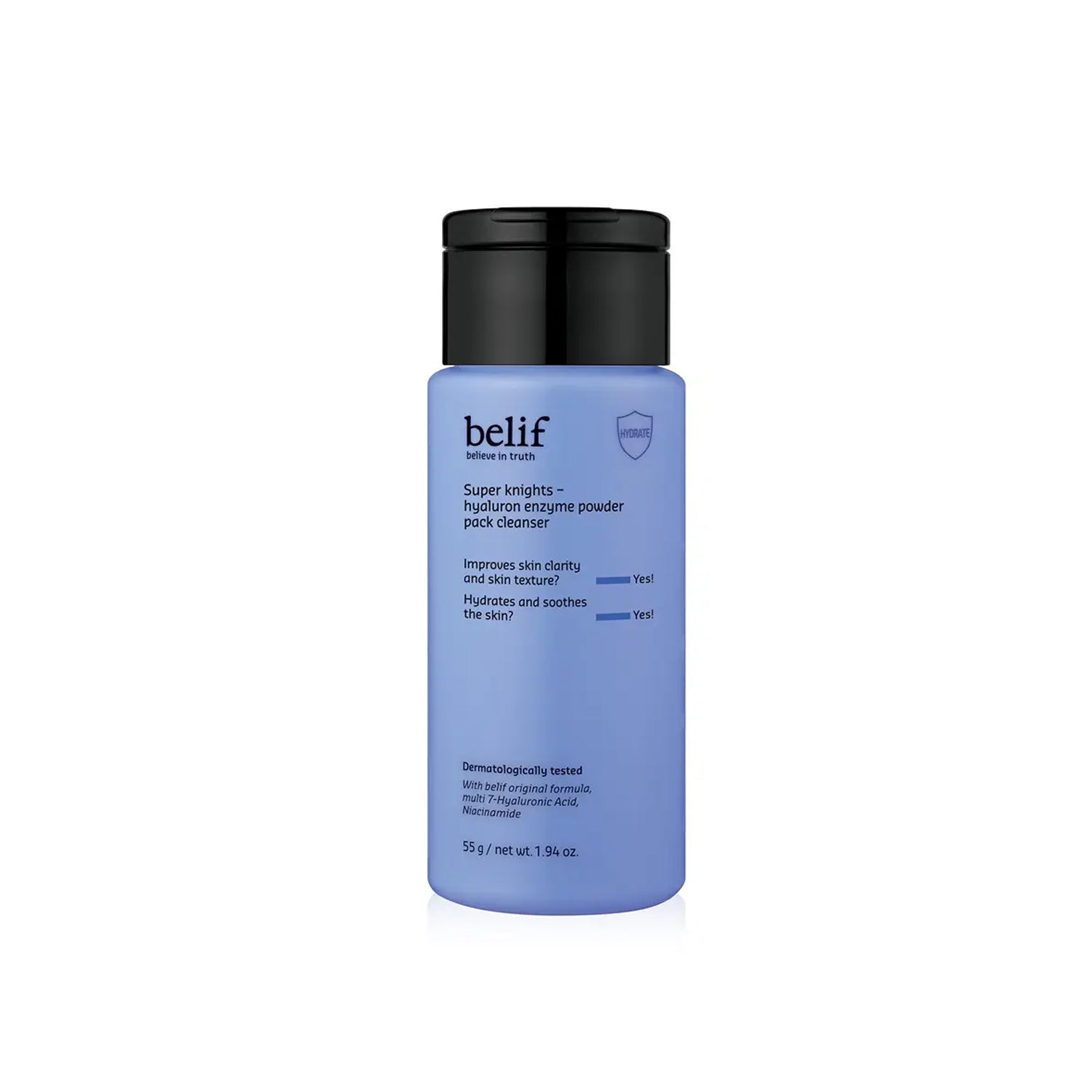 belif belif Super Knights Hyaluron Enzyme Powder Pack Cleanser 55g - hydrating - front bottle shot