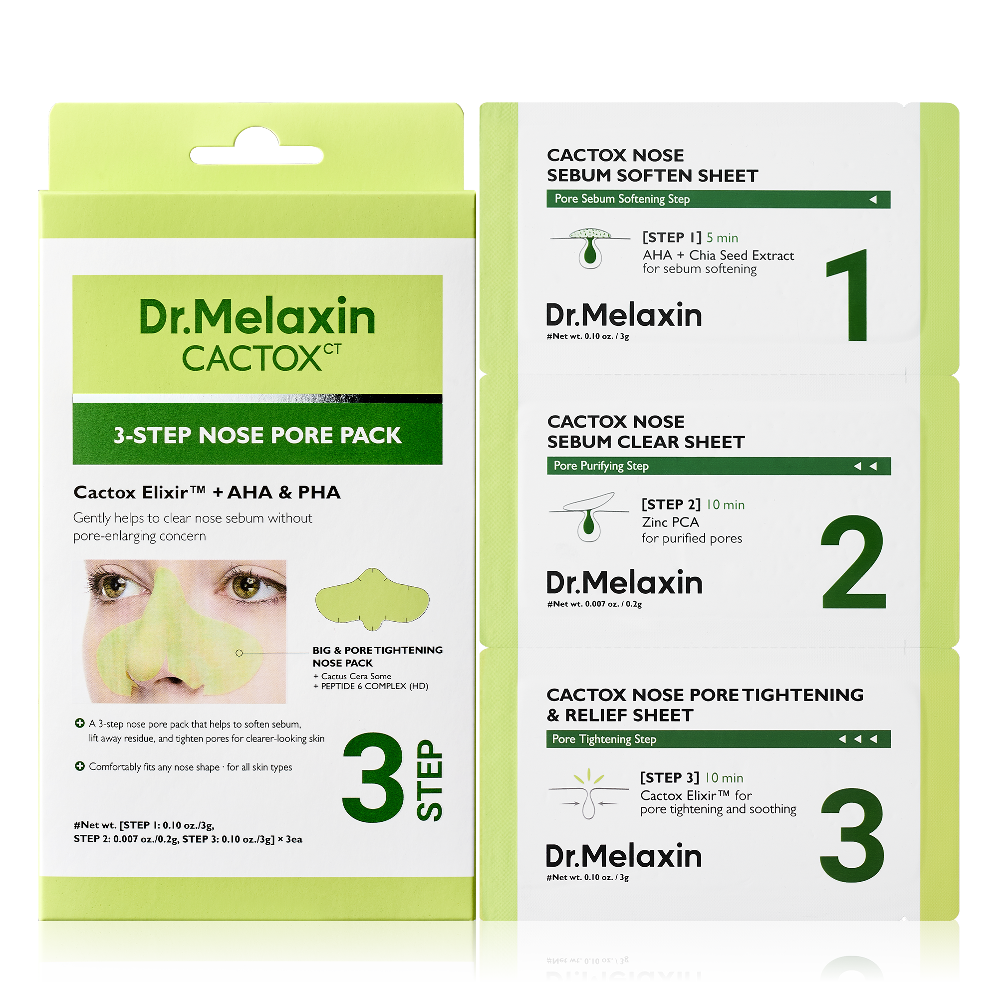 Dr.Melaxin Dr.Melaxin Cactox 3-Step Nose Mask Pack 3ea - hydrating - front bottle shot