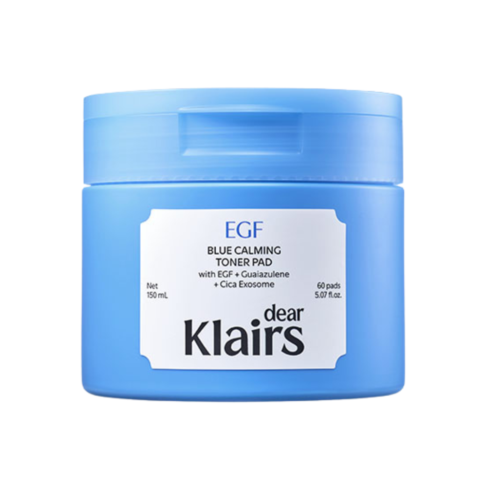dear, klairs dear, klairs EGF Blue Calming Toner Pad 150ml (60 Pads) - hydrating - front bottle shot