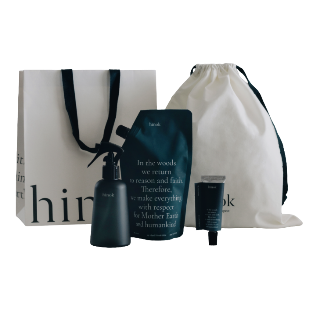 hinok hinok [New Year Gift Wrapped] Essential Set - Jeju Hinoki Cypress Deodorizer & Hand Cream - hydrating - front bottle