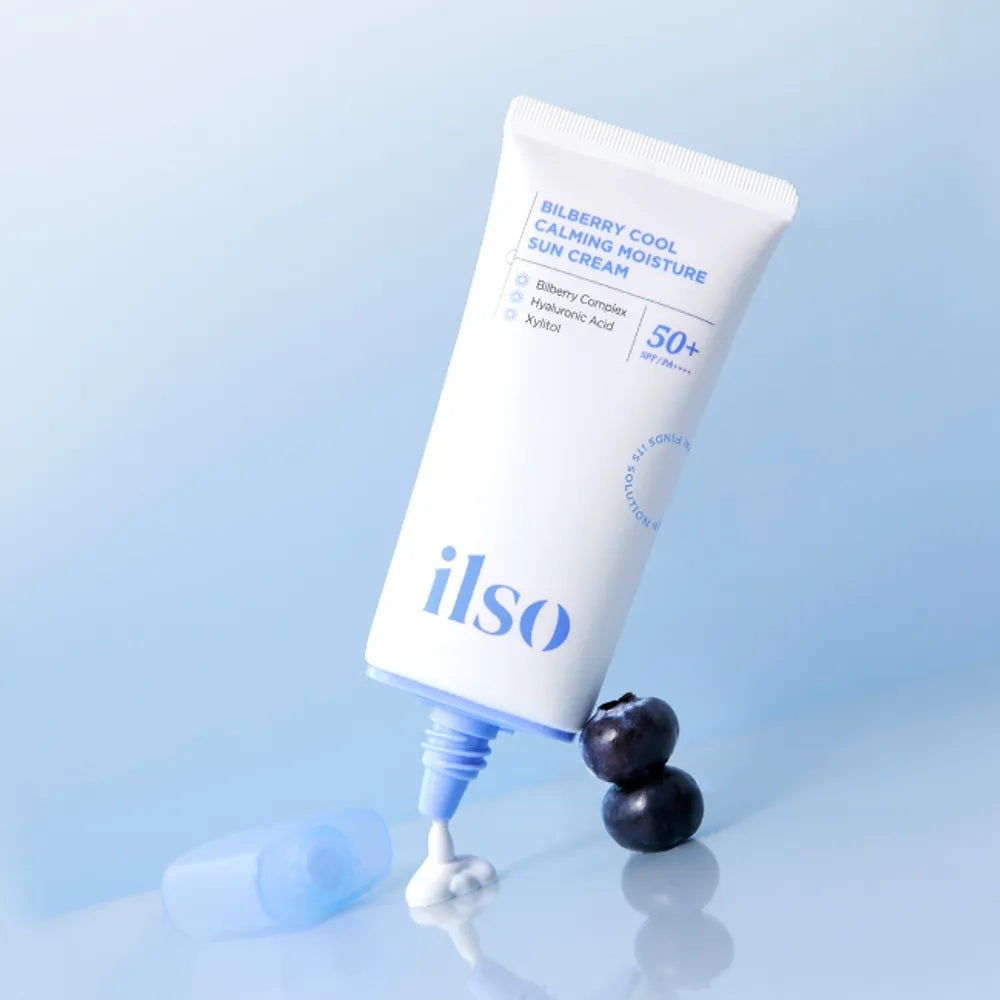 ilso ilso Bilberry Cool Calming Moisture Sunscreen SPF50+ PA++++ 50ml - hydrating - front bottle shot