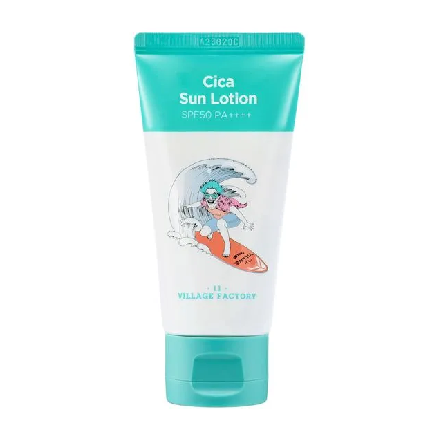 VILLAGE 11 FACTORY VILLAGE 11 FACTORY Cica Sun Lotion 80ml  SPF50 PA++++ - hydrating - front bottle shot